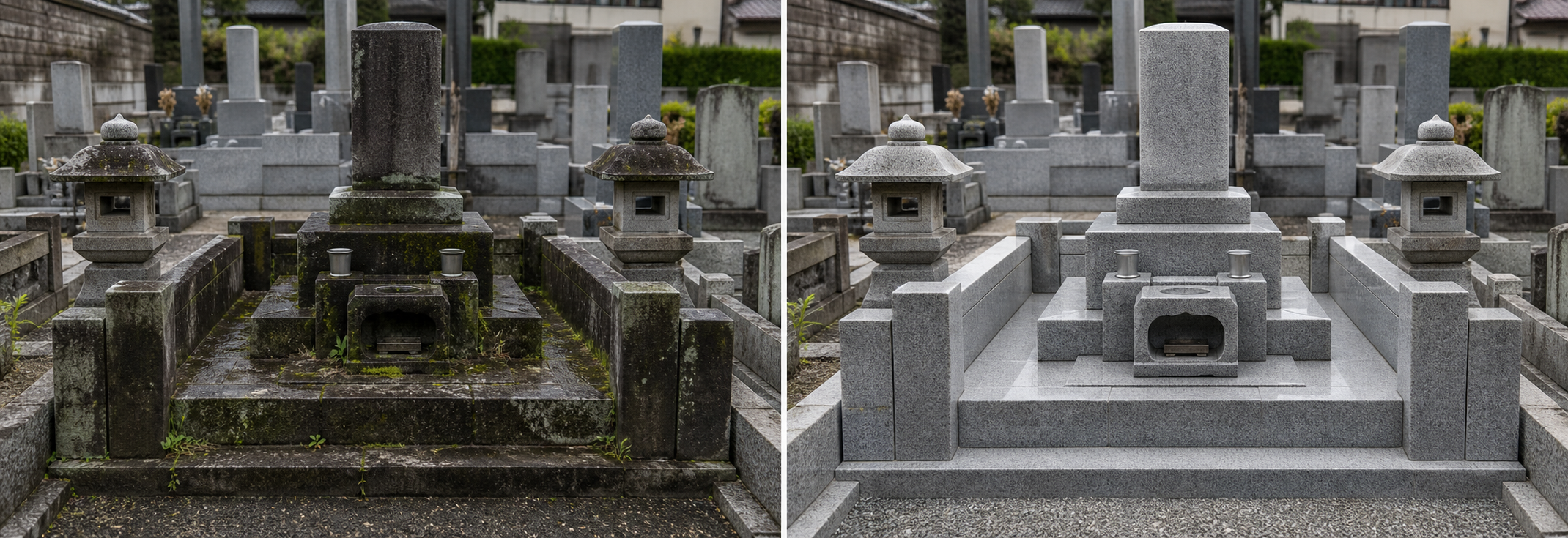 お墓清掃のビフォーアフター